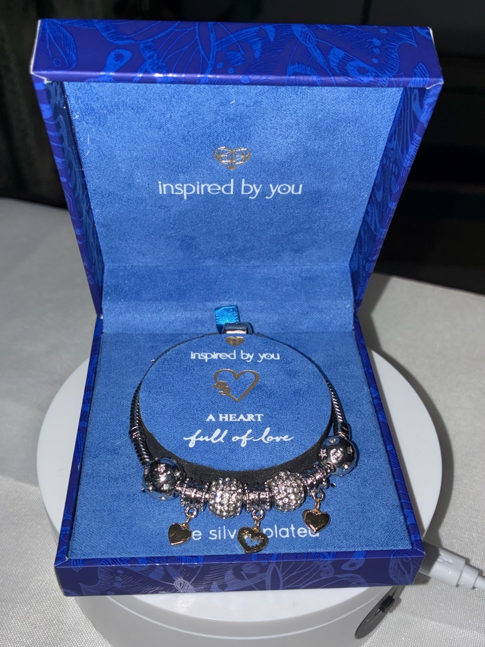 Inspired by You Silver Plated Charm Bracelet A Heart Full of Love Boxed NIB